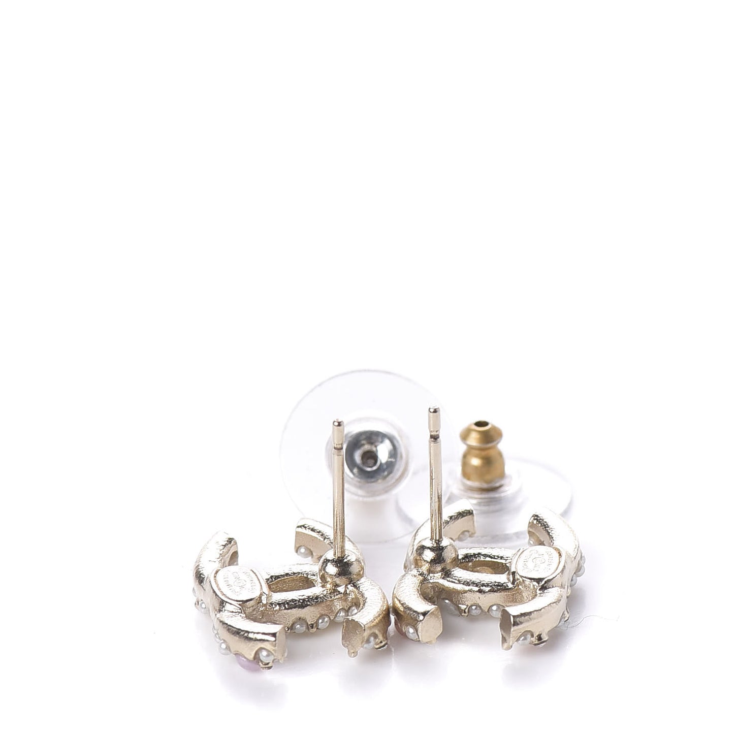 Pearl Crystal CC Charms Stud Earrings Light Gold Pink