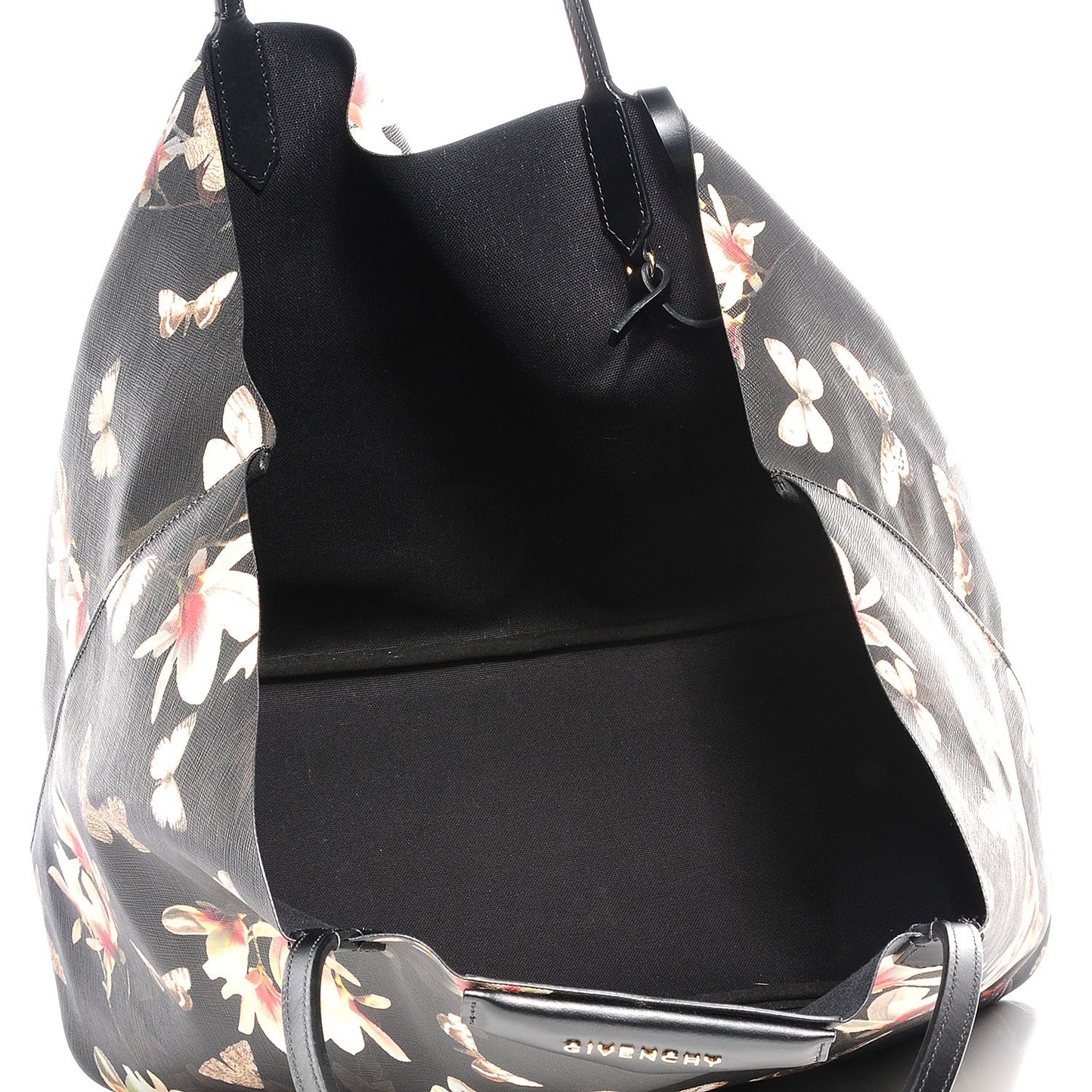 Textured Coated Canvas Magnolia and Moth Print Large Antigona Tote