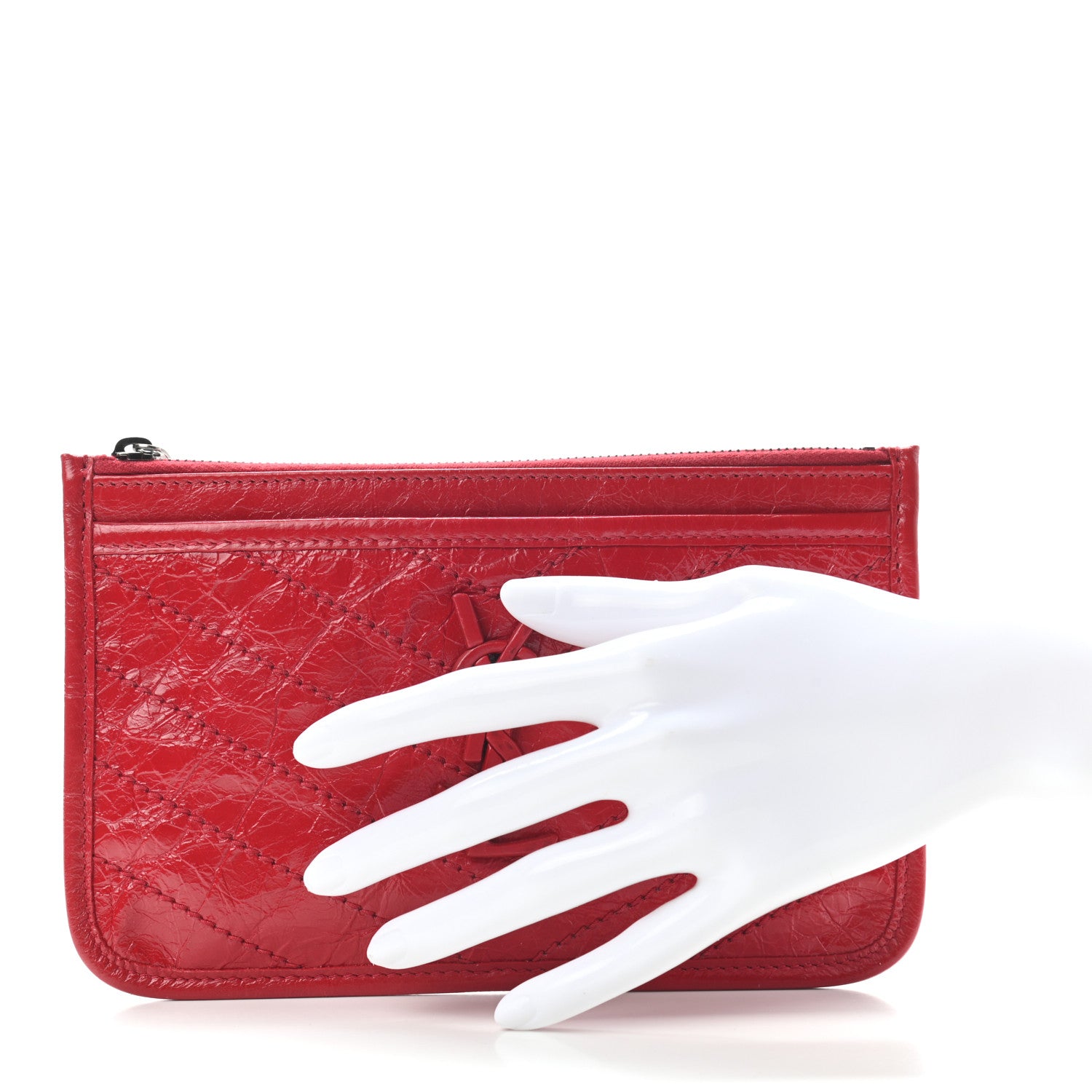 Saint Laurent Crinkled Calfskin Matelasse Niki Bill Pouch Red 2 of 6