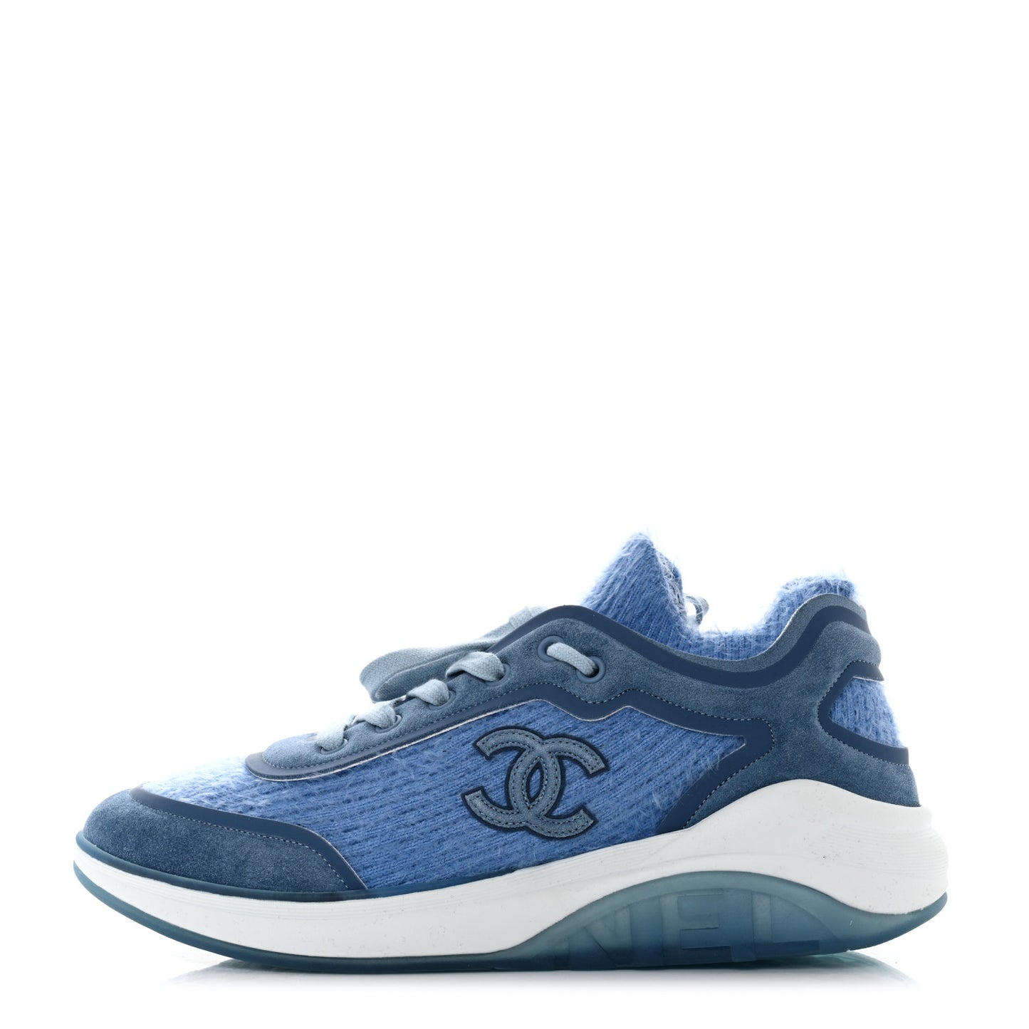 Suede Calfskin Stretch Fabric CC Sneakers 40 Light Blue