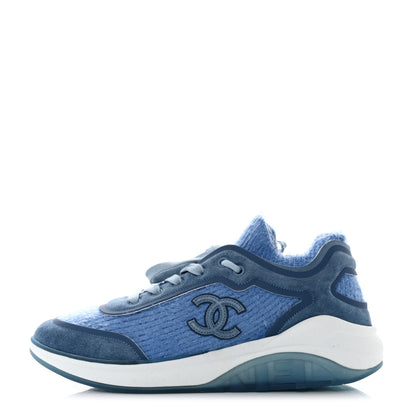 Chanel Suede Calfskin Stretch Fabric CC Sneakers 40 Light Blue 1 of 7