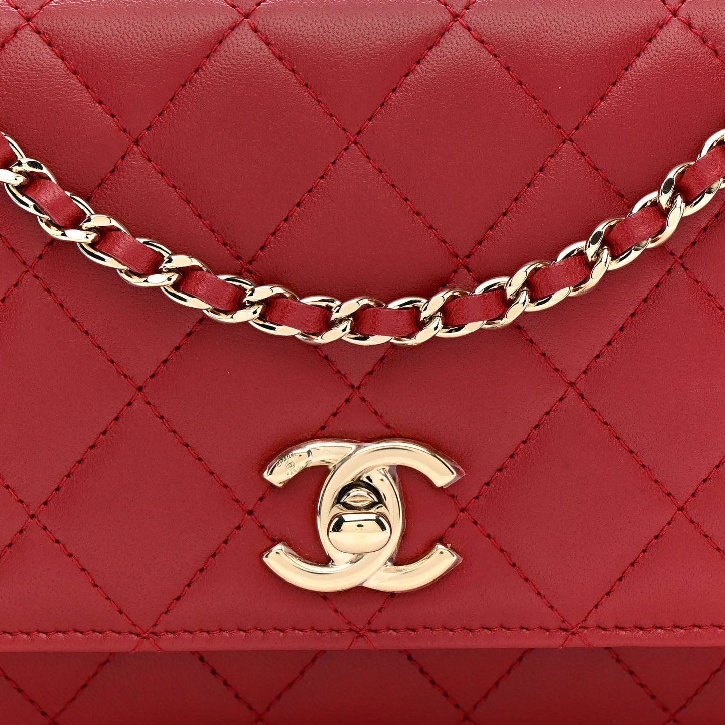 Lambskin Quilted Trendy CC Wallet On Chain WOC Red