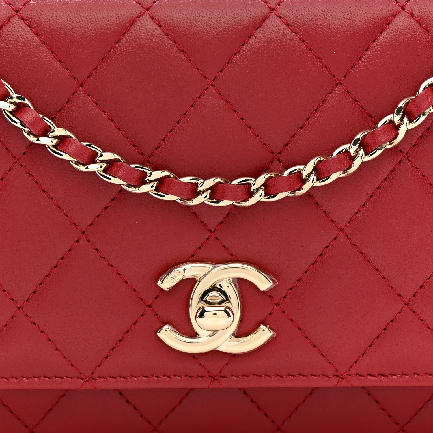 Chanel Lambskin Quilted Trendy CC Wallet On Chain WOC Red 9 of 13