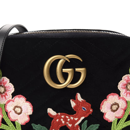 Gucci Velvet Matelasse Deer Embroidered Small GG Marmont Chain Shoulder Bag Black 10 of 10