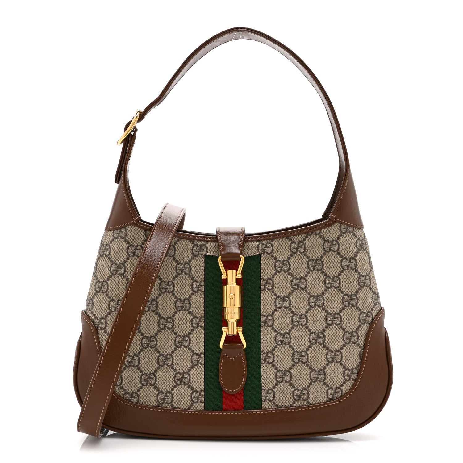 Gucci GG Supreme Monogram Azalea Calfskin Web Small Jackie 1961 Hobo Beige Ebony Brown Sugar 1 of 11