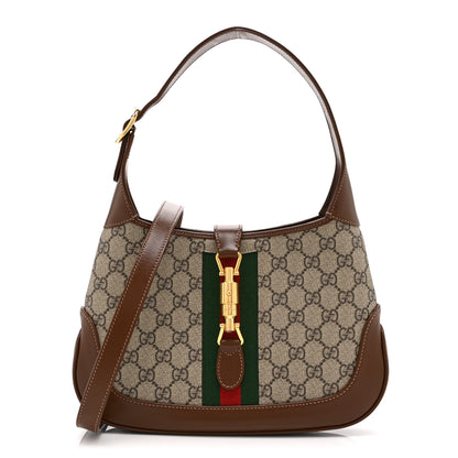 Gucci GG Supreme Monogram Azalea Calfskin Web Small Jackie 1961 Hobo Beige Ebony Brown Sugar 1 of 11