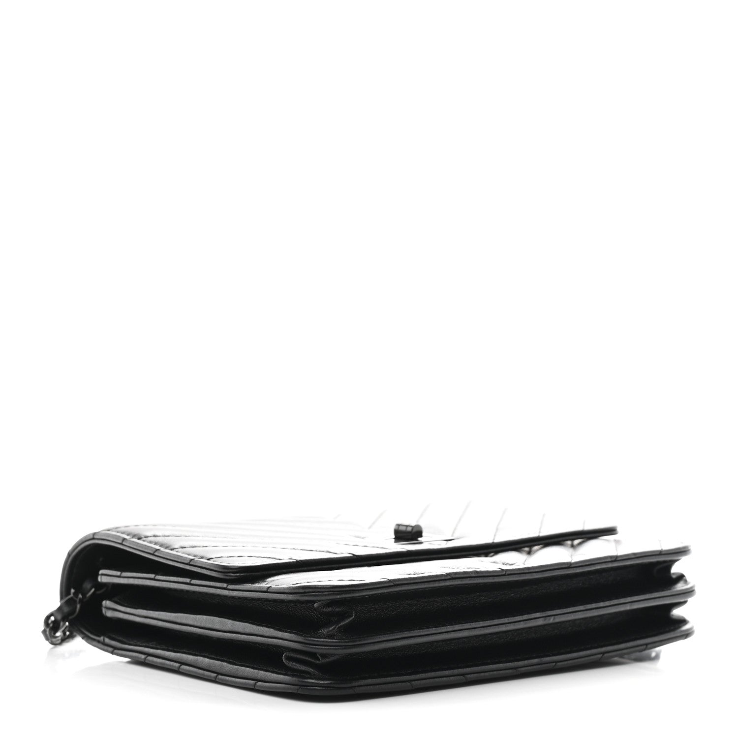 Chanel Aged Calfskin Chevron Quilted Reissue 2.55 Square Wallet On Chain WOC So Black 3 of 12
