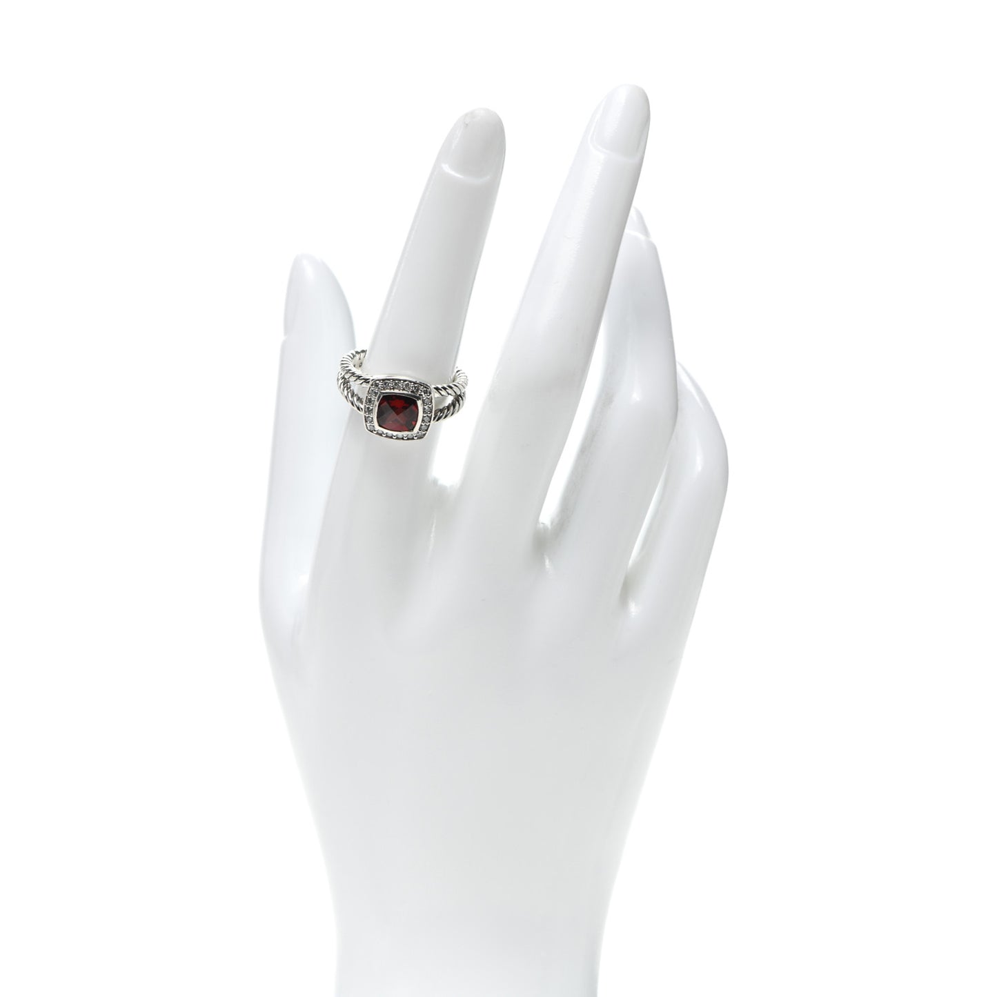 Sterling Silver Diamond Garnet 7mm Petite Albion Ring 55 7.25