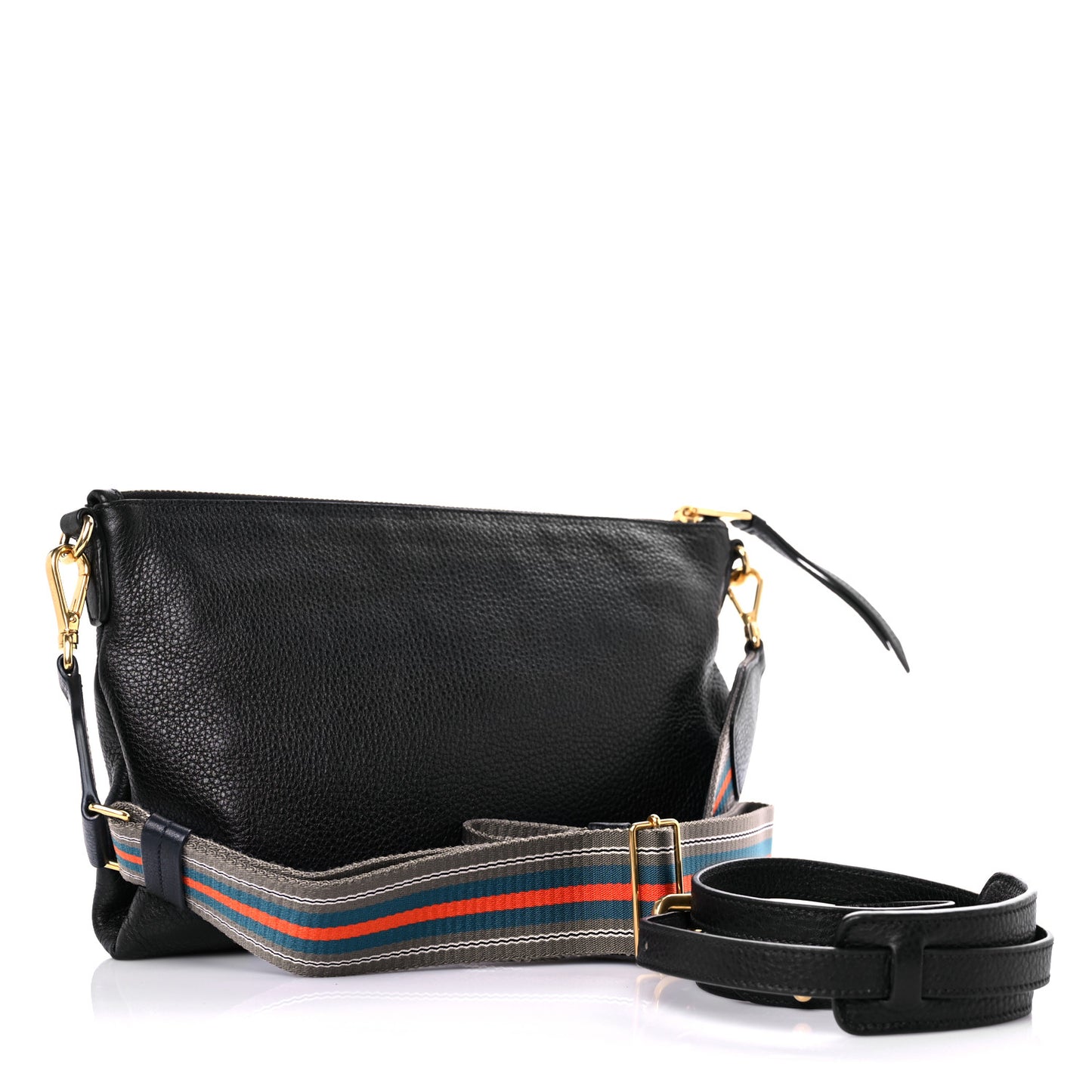 Vitello Daino Zippered Shoulder Bag Black
