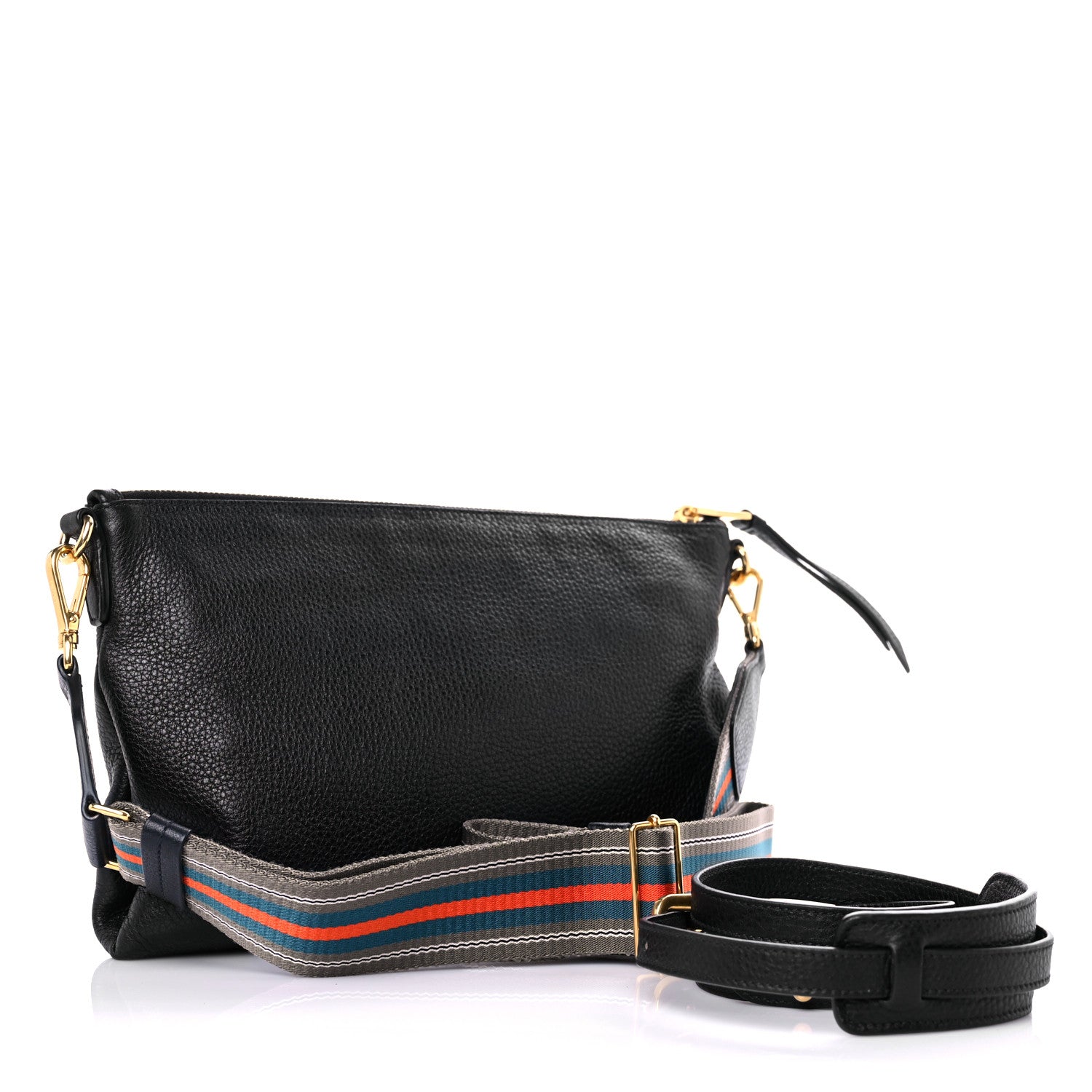 Prada Vitello Daino Zippered Shoulder Bag Black 3 of 9