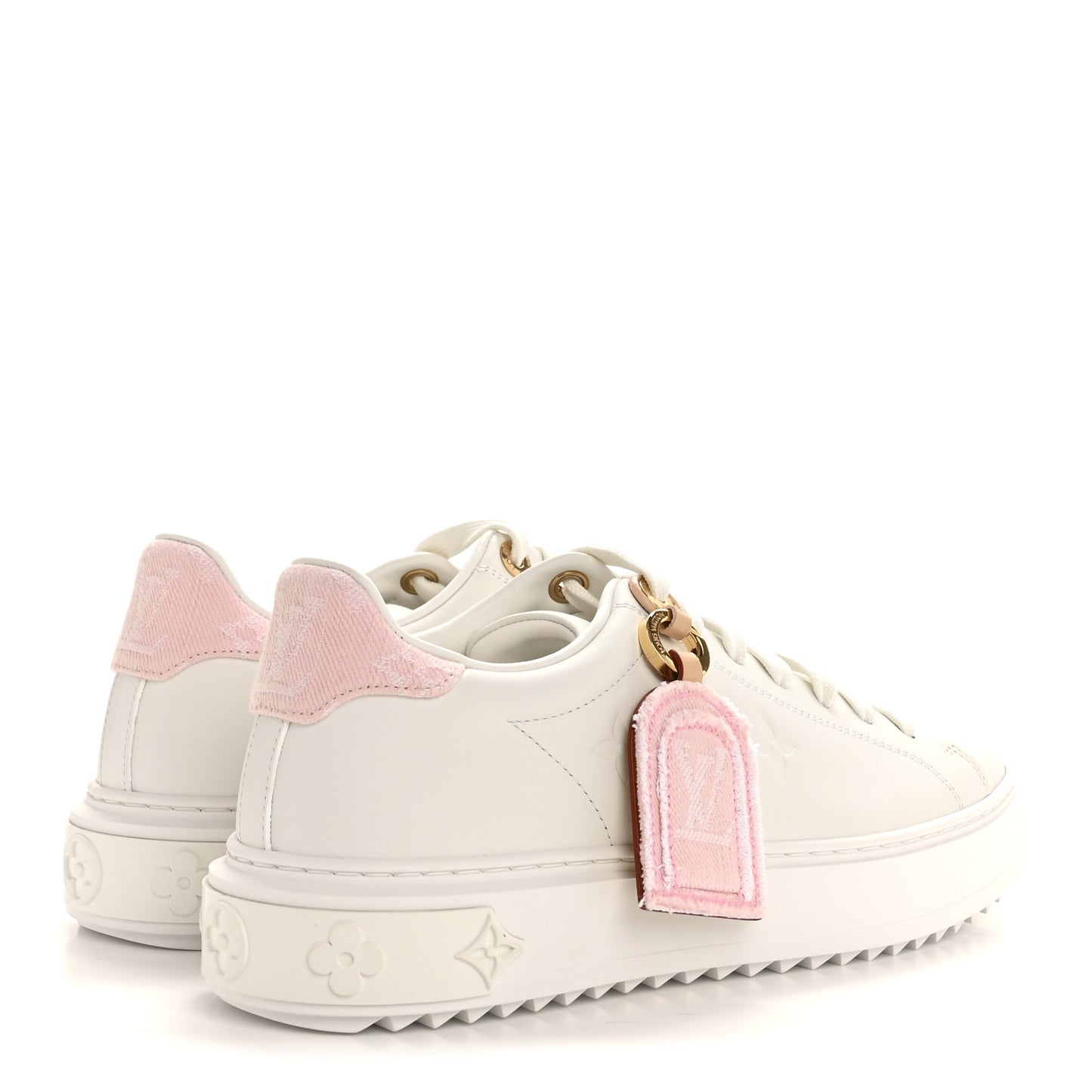 Lambskin Embossed Monogram Denim Time Out Sneakers 37.5 Pink