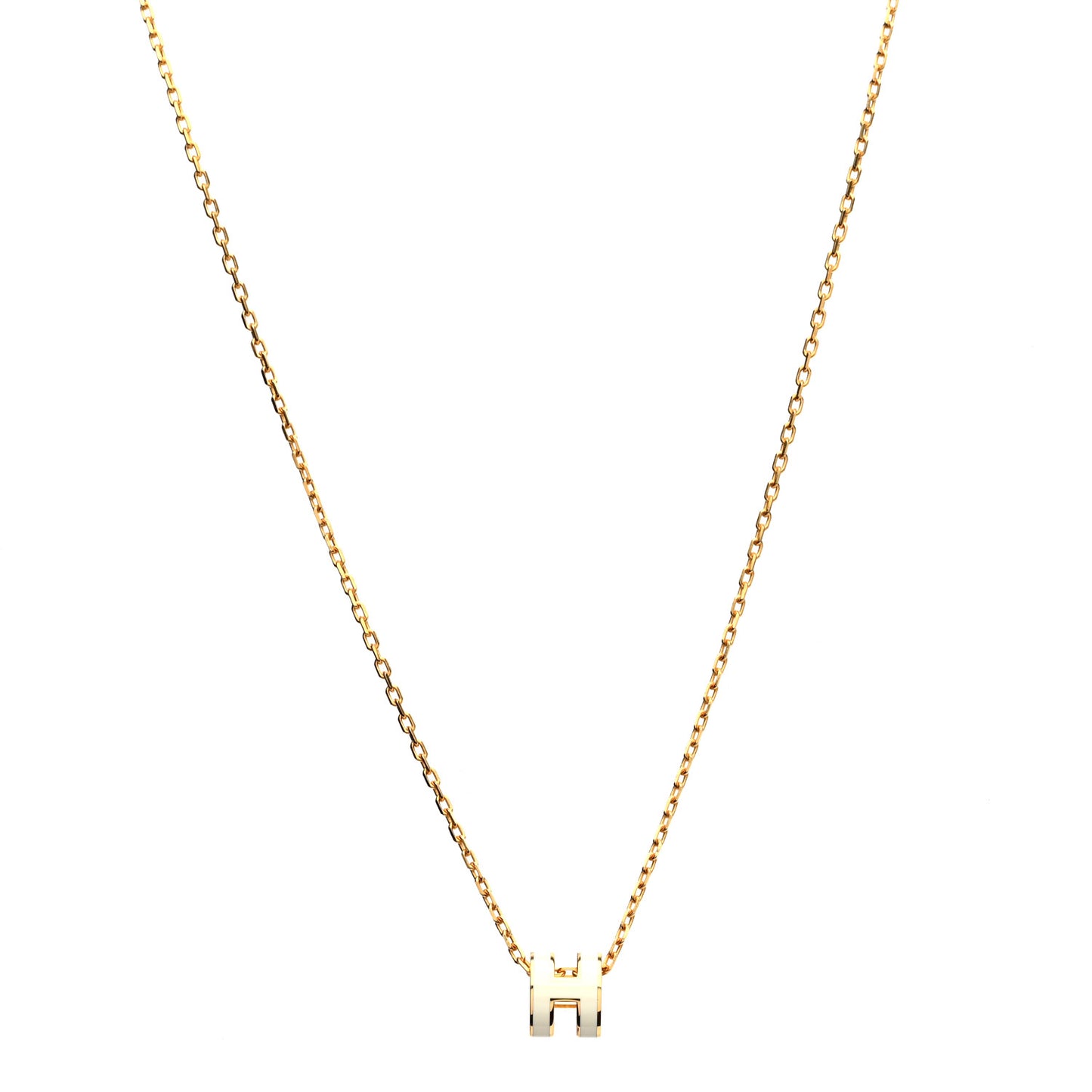 Lacquered Gold Mini Pop H Pendant Necklace White