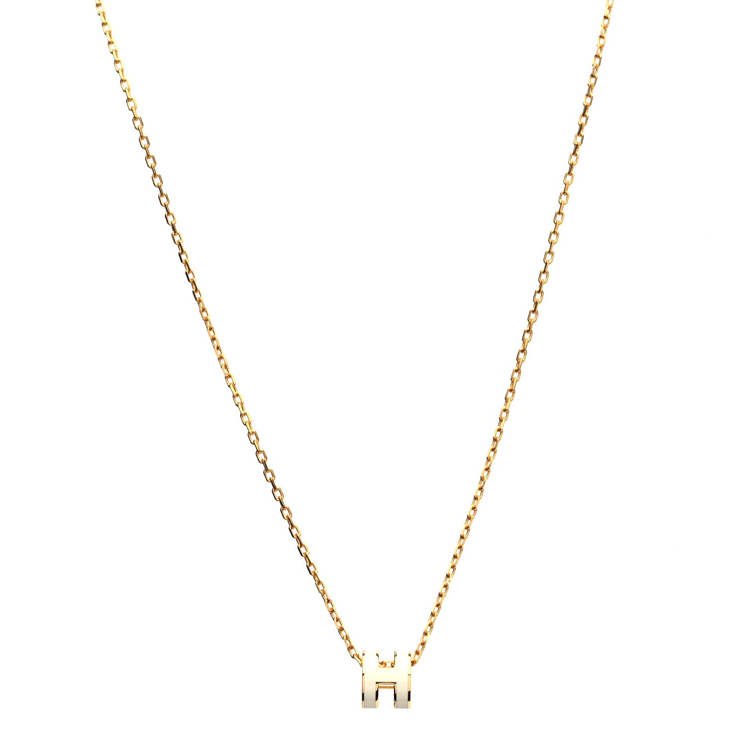 Hermes Lacquered Gold Mini Pop H Pendant Necklace White 1 of 7