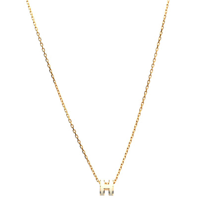 Hermes Lacquered Gold Mini Pop H Pendant Necklace White 1 of 7