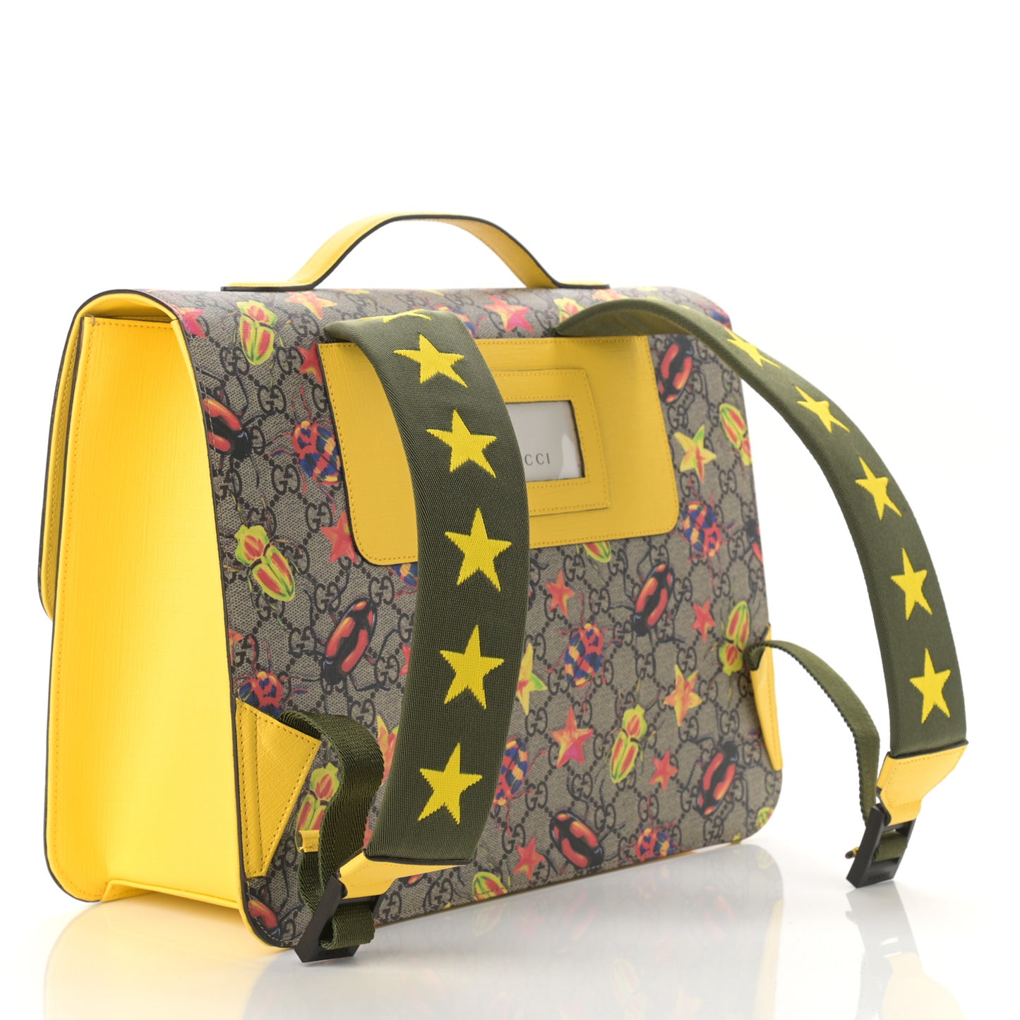 GG Supreme Monogram Beetles Childrens Backpack Beige Yellow