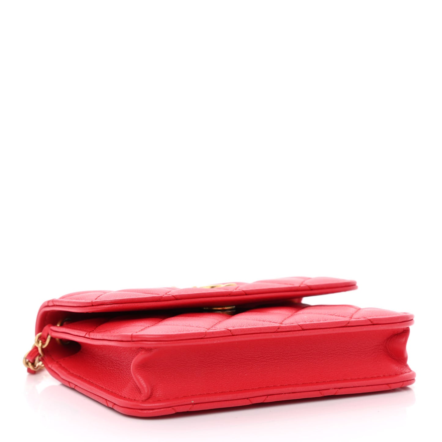 Lambskin Quilted Pearl Crush Clutch With Chain Red