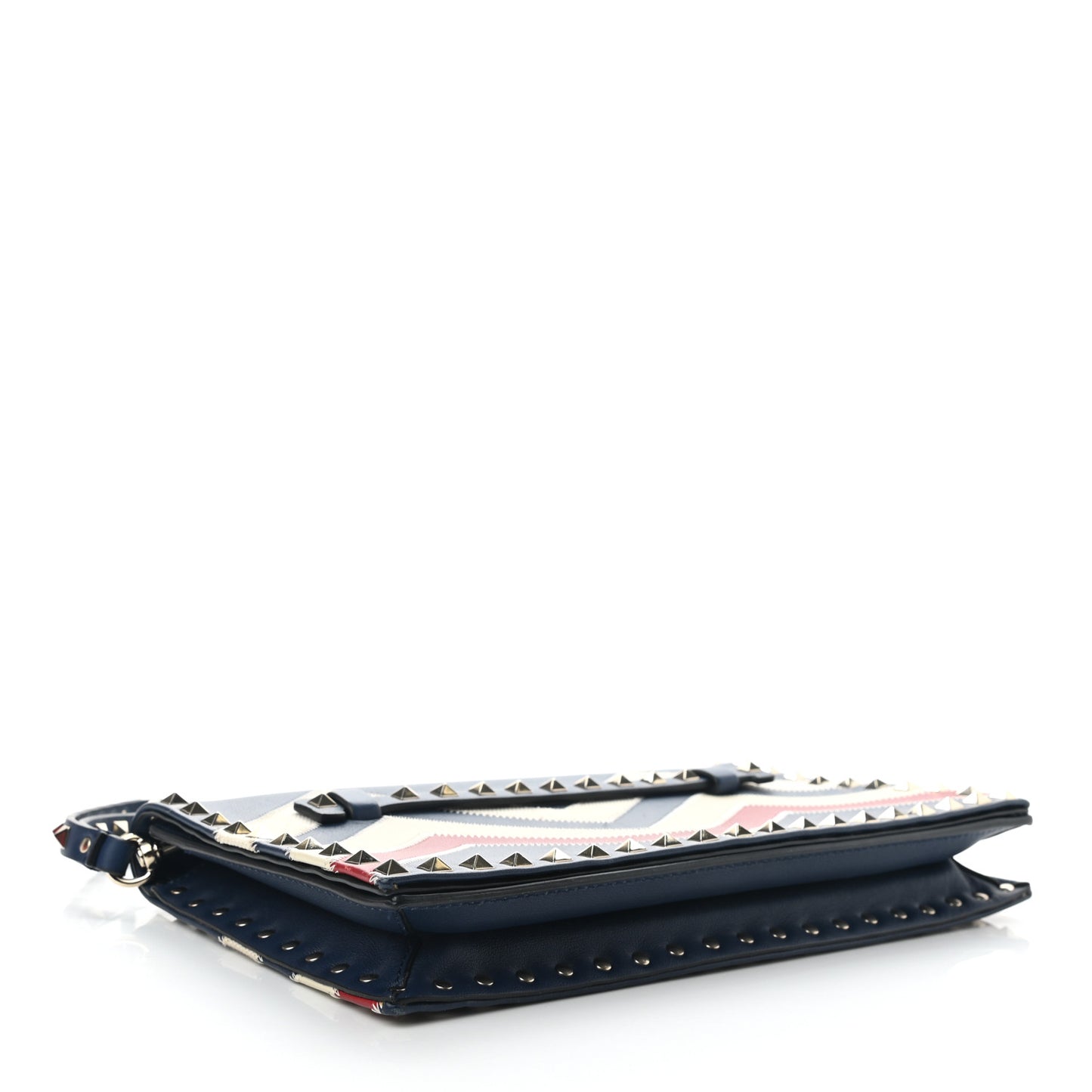 Nappa Canvas Chevron Striped Rockstud Wristlet Clutch Blue Red White