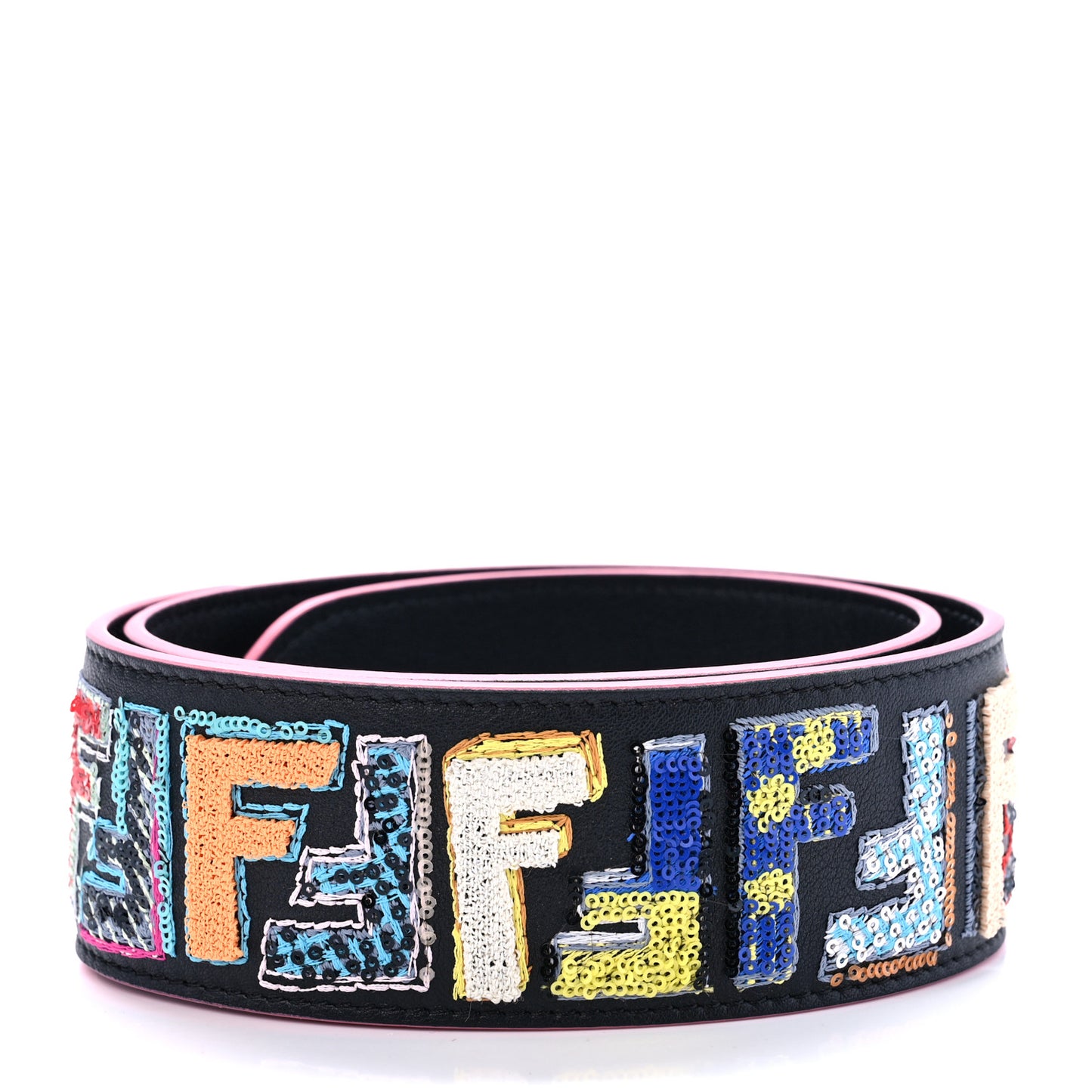 Calfskin Sequin Fun Fair Strap You Black Multicolor