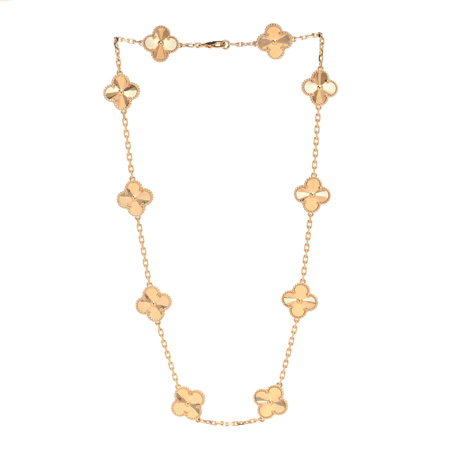 18K Yellow Gold 10 Motifs Guilloche Vintage Alhambra Necklace