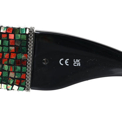 Chanel Acetate Tweed Diamanté Chain CC Rectangle Sunglasses 71549A Black Multicolor 5 of 6
