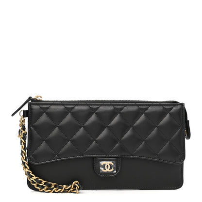 Chanel Lambskin Quilted Classic Pouch With Handle Black 1 of 8