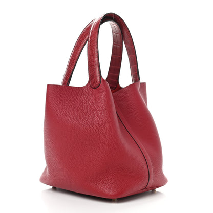 Hermes Taurillon Clemence Matte Alligator Picotin Lock Touch 22 MM Rouge Grenat 3 of 9