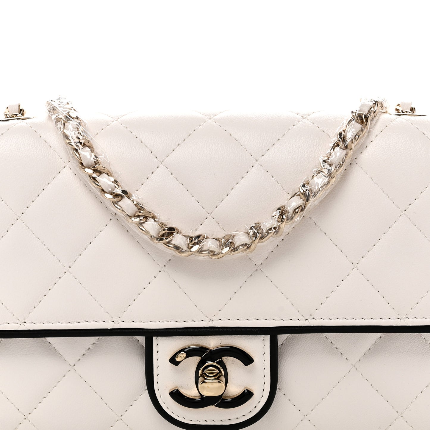 Lambskin Quilted Resin CC Mini Flap Bag White Black