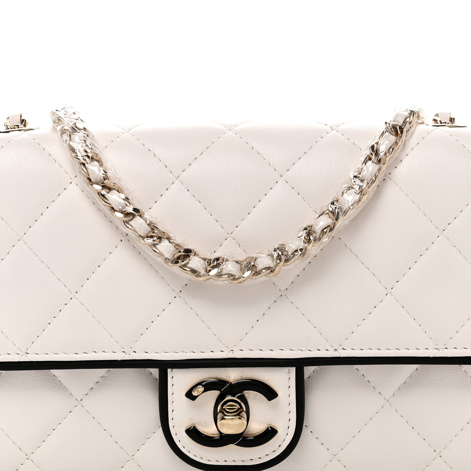 Chanel Lambskin Quilted Resin CC Mini Flap Bag White Black 9 of 11