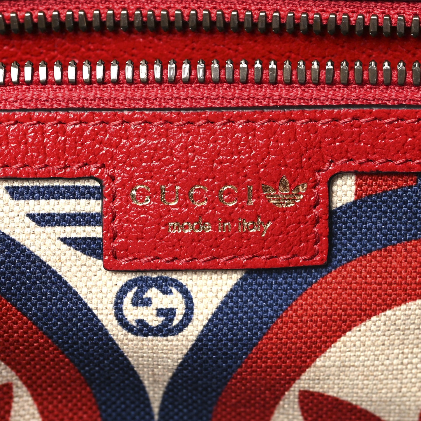 X ADIDAS Textured Dollar Calfskin Web Trefoil Large Bowling Bag Hibiscus Red Off White