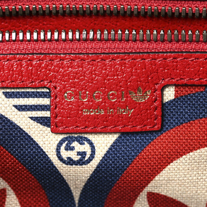 Gucci X ADIDAS Textured Dollar Calfskin Web Trefoil Large Bowling Bag Hibiscus Red Off White 5 of 11