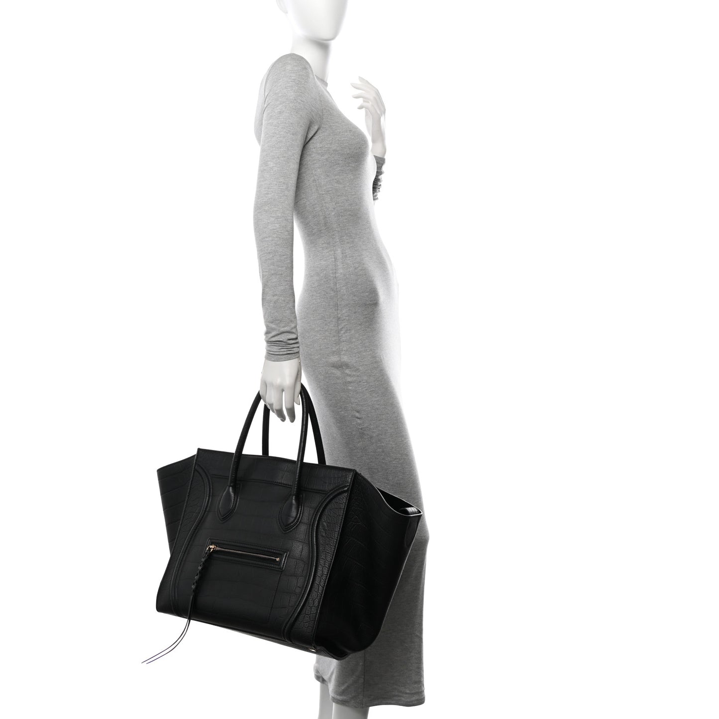 Crocodile Embossed Calfskin Large Phantom Luggage Black