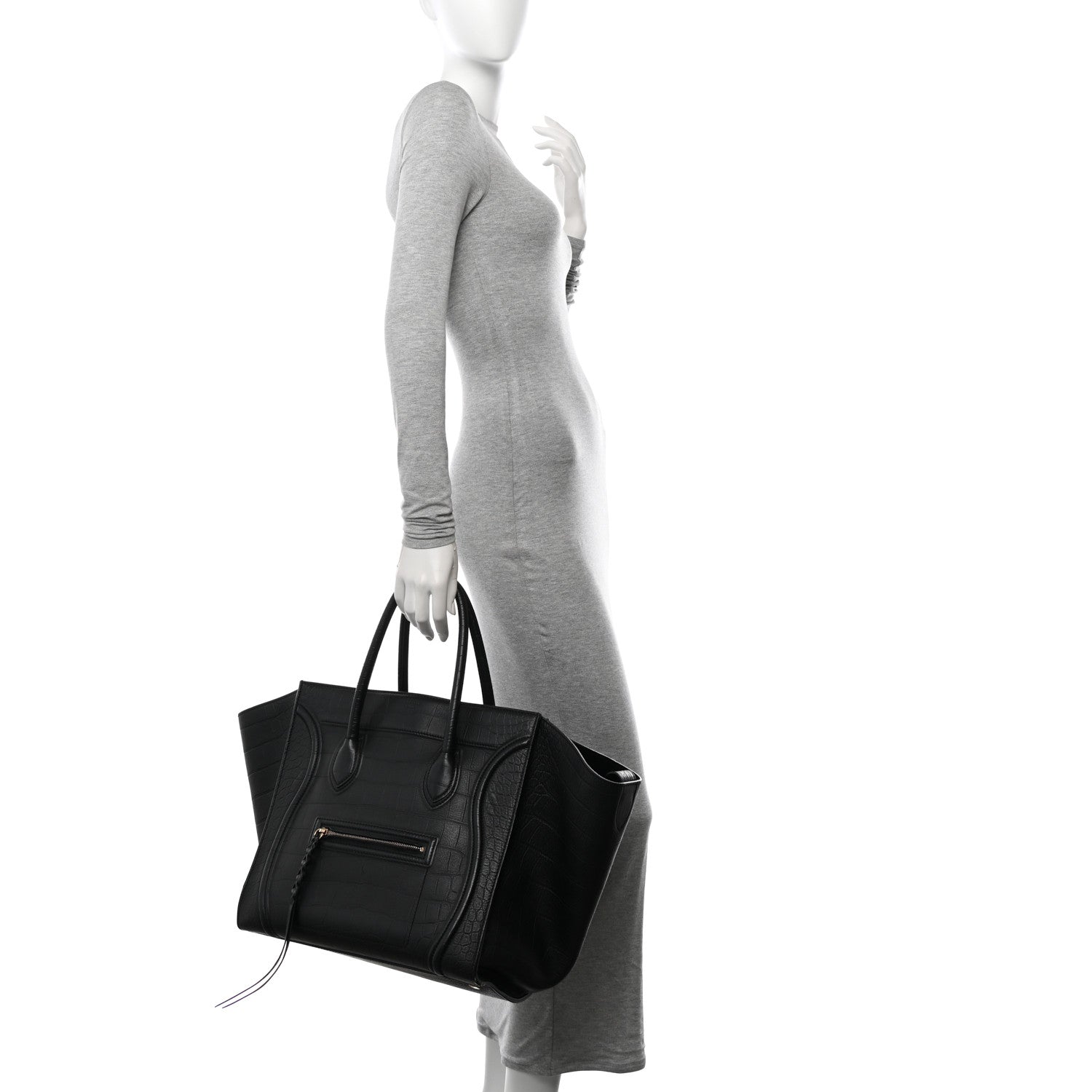 Celine Crocodile Embossed Calfskin Large Phantom Luggage Black 2 of 14