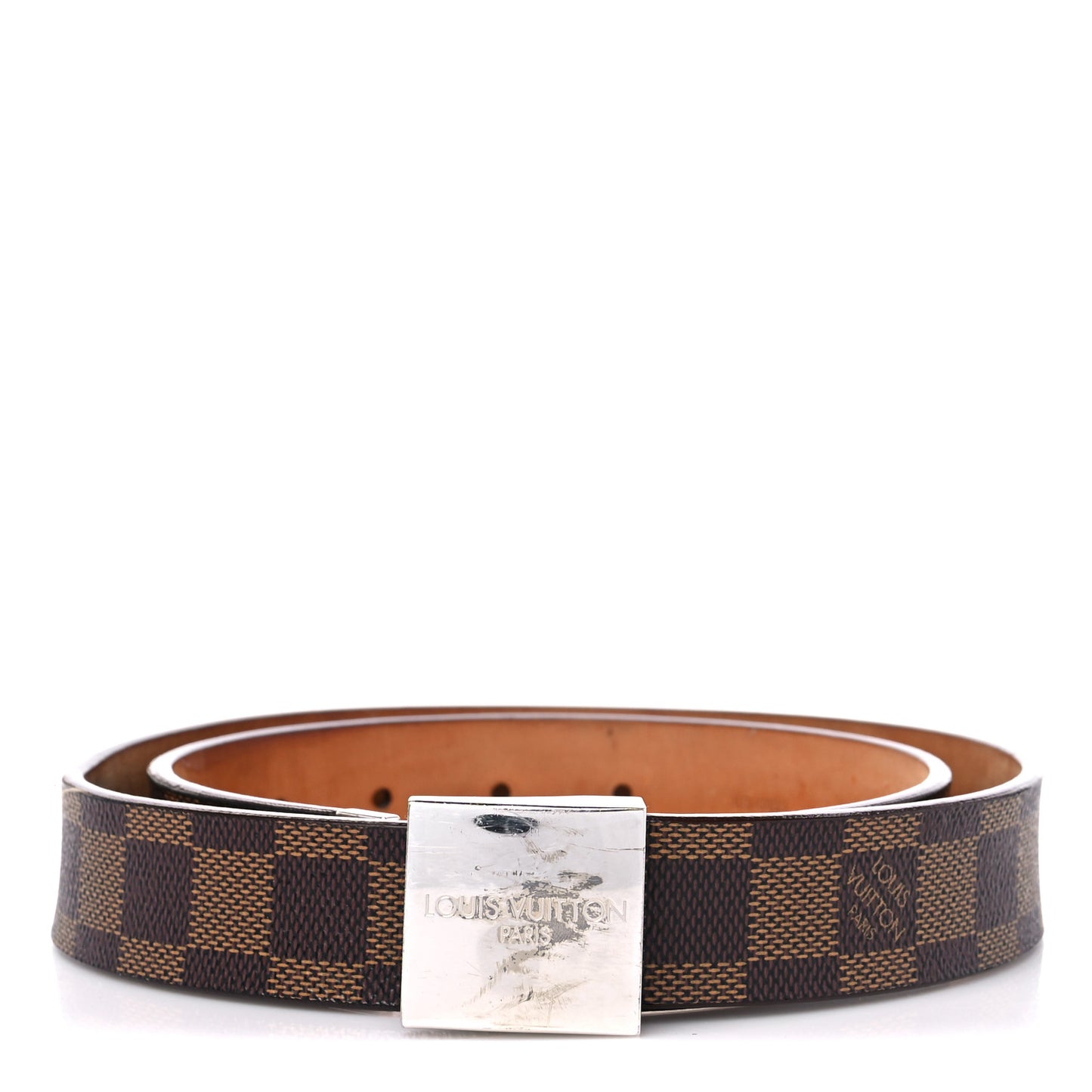 Damier Ebene LV Paris Buckle Belt 80 32 Silver