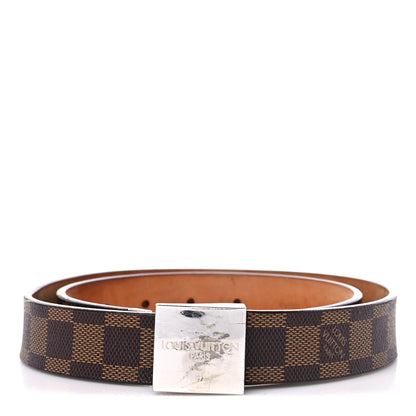 Louis Vuitton Damier Ebene LV Paris Buckle Belt 80 32 Silver 1 of 8