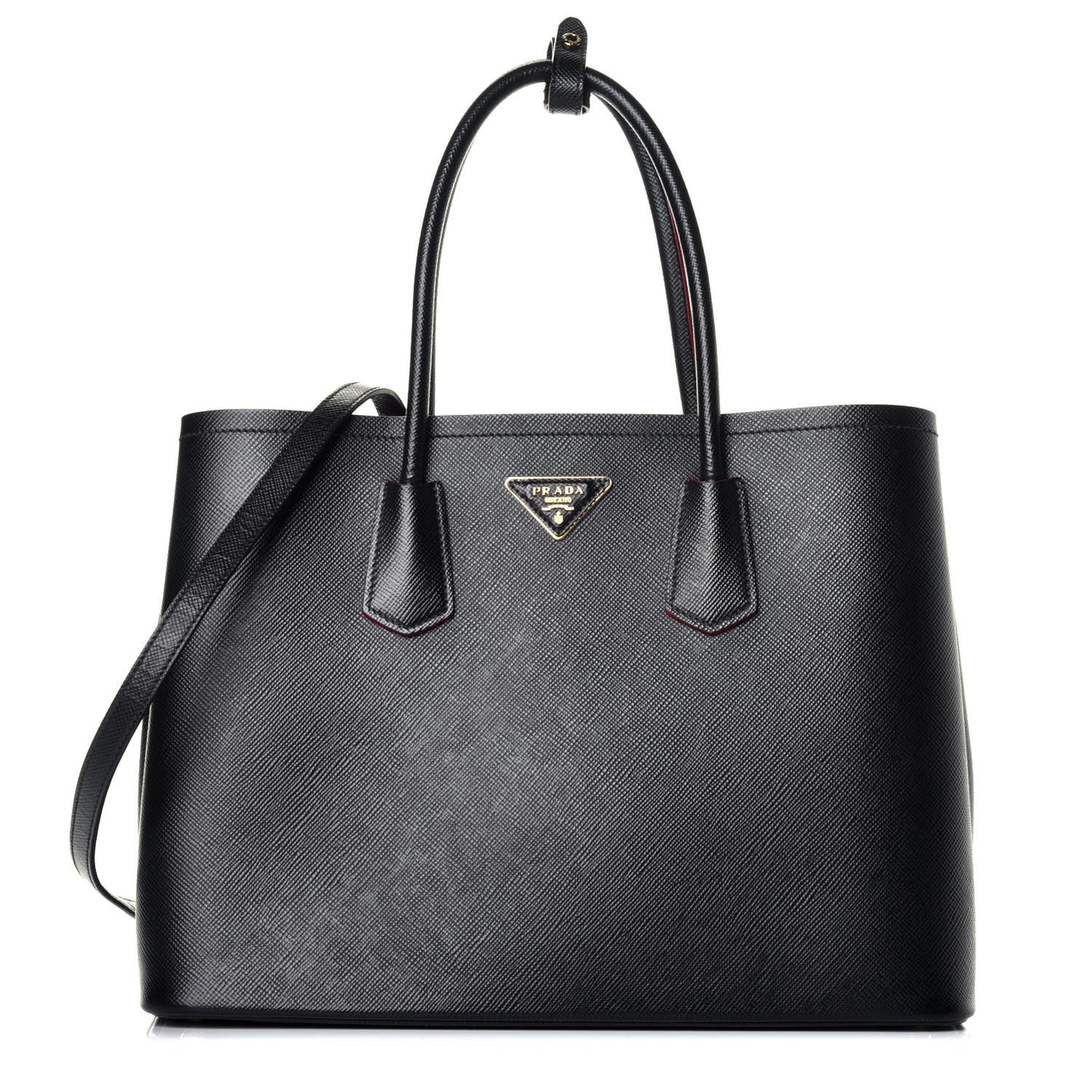 Saffiano Cuir Medium Double Bag Black Fuoco