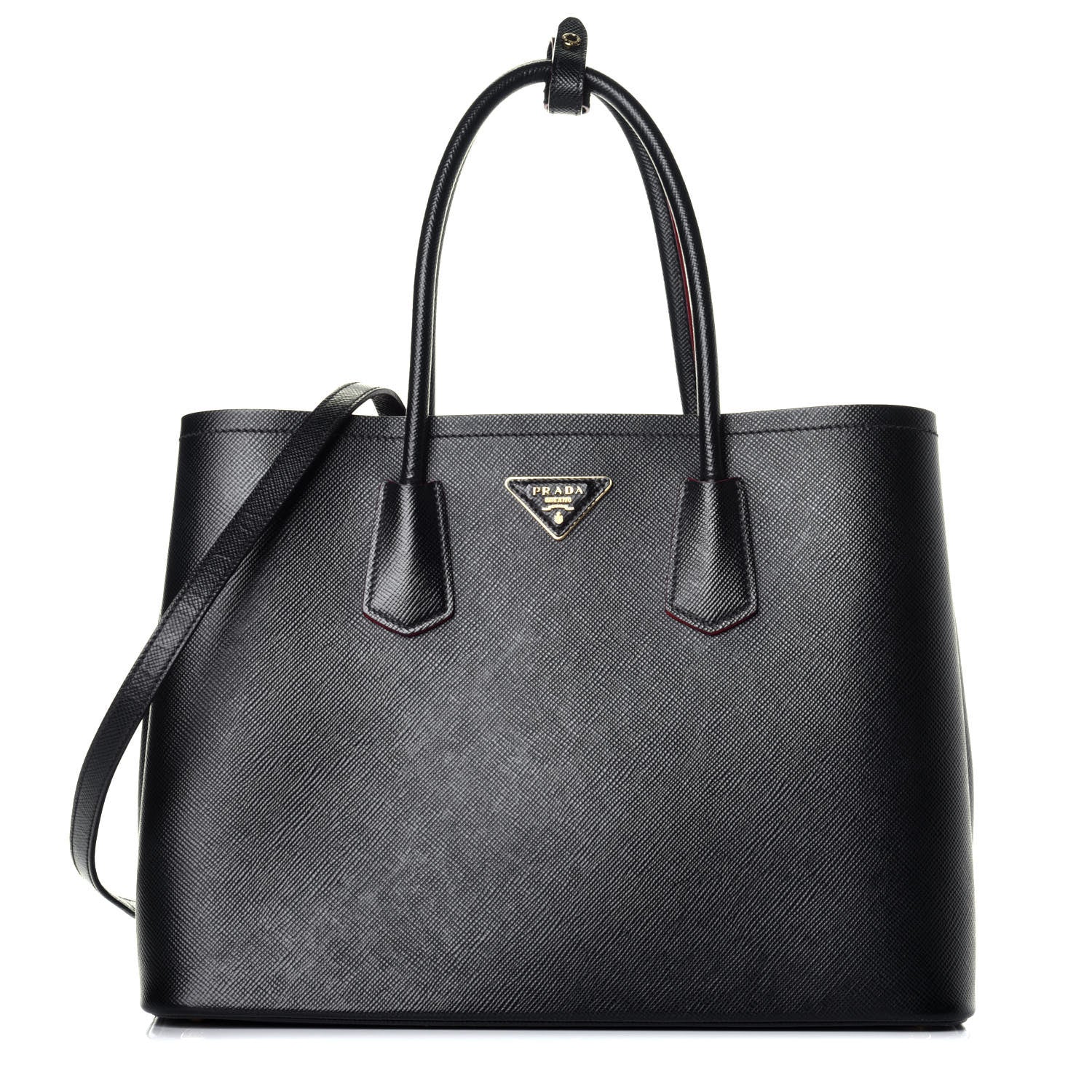 Prada Saffiano Cuir Medium Double Bag Black Fuoco 1 of 10