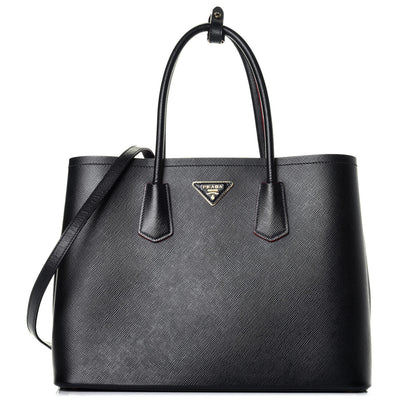 Prada Saffiano Cuir Medium Double Bag Black Fuoco 1 of 10