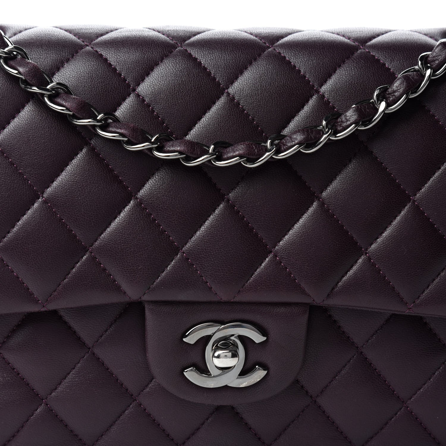 Chanel Lambskin Quilted Medium Double Flap Dark Purple 13 of 13