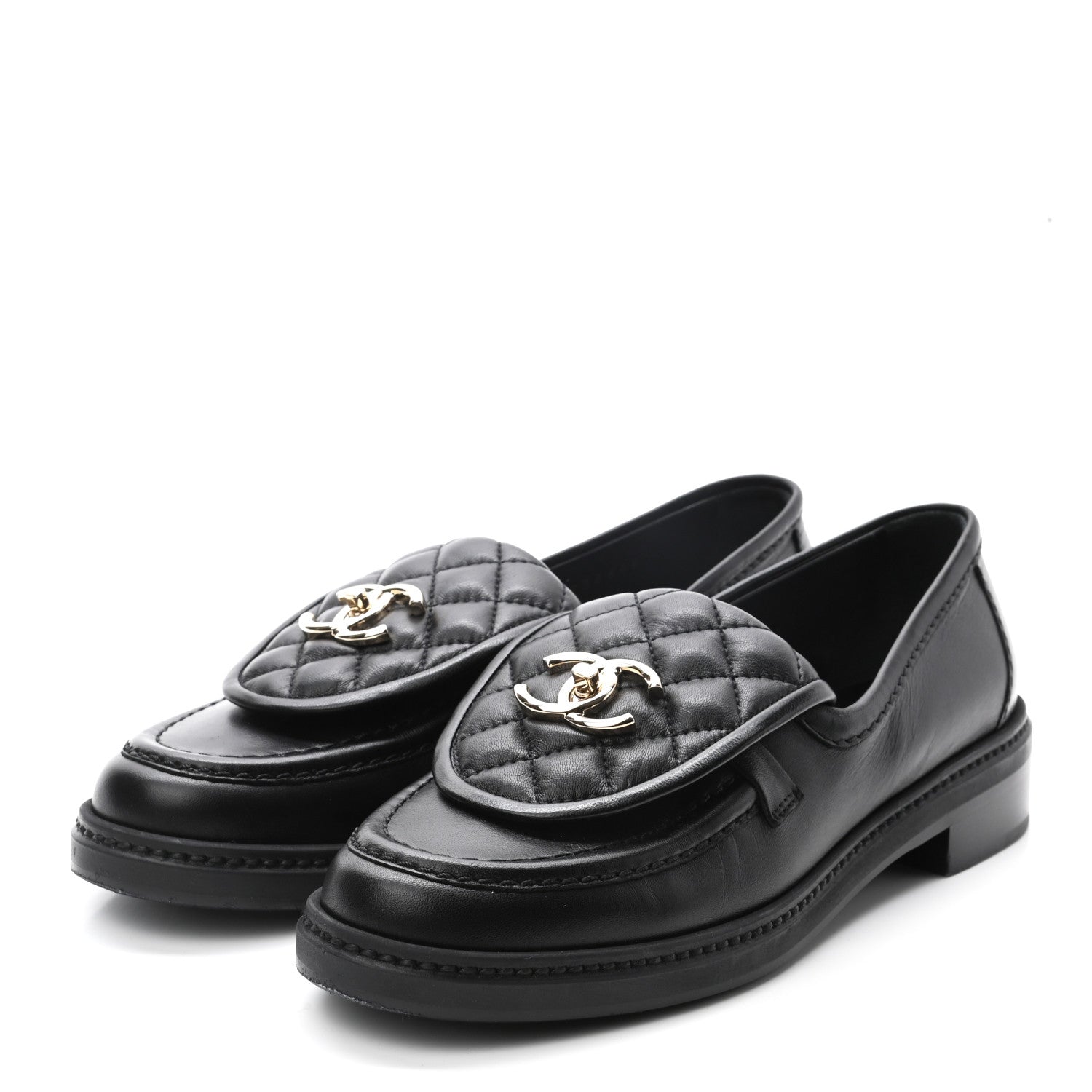 Chanel Lambskin Quilted CC Turnlock Loafers 37 Black 3 of 11