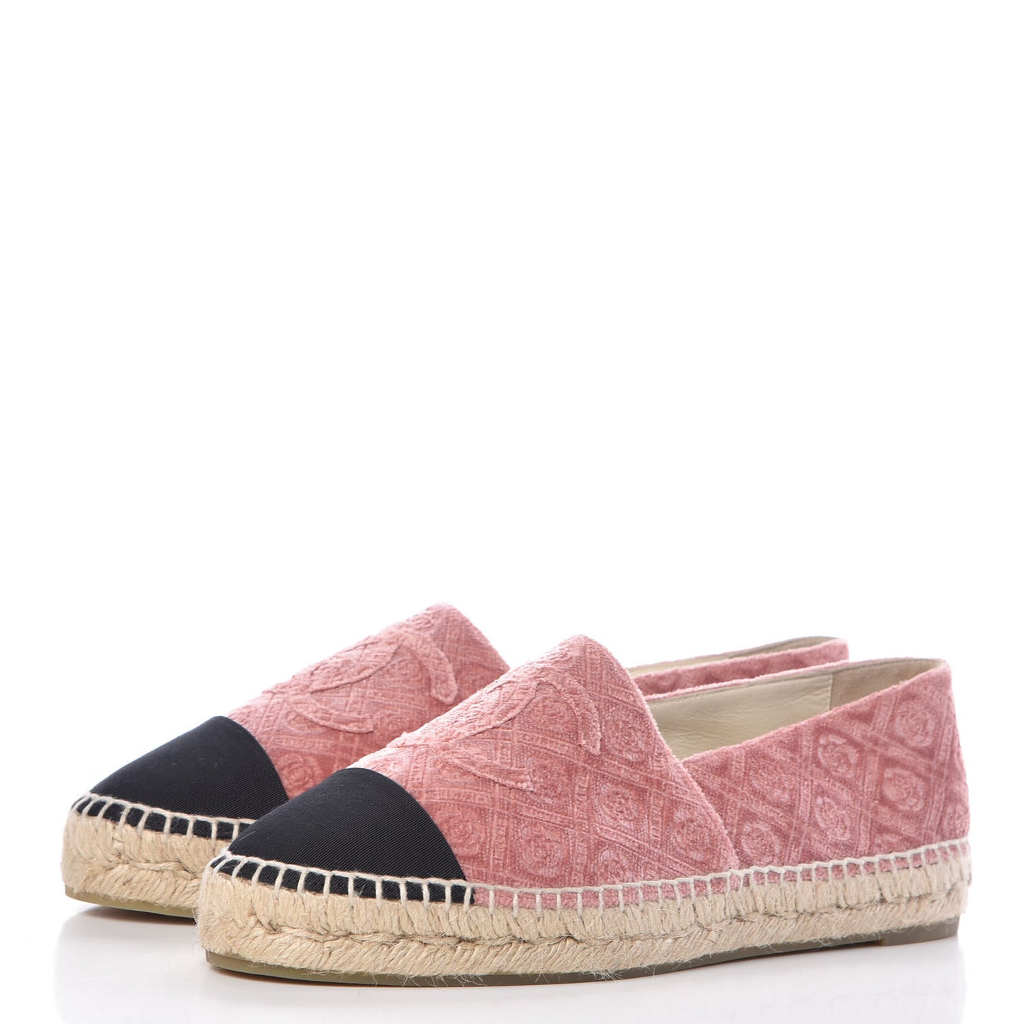 Velvet Grosgrain Quilted Camellia CC Espadrilles 40 Pink Black