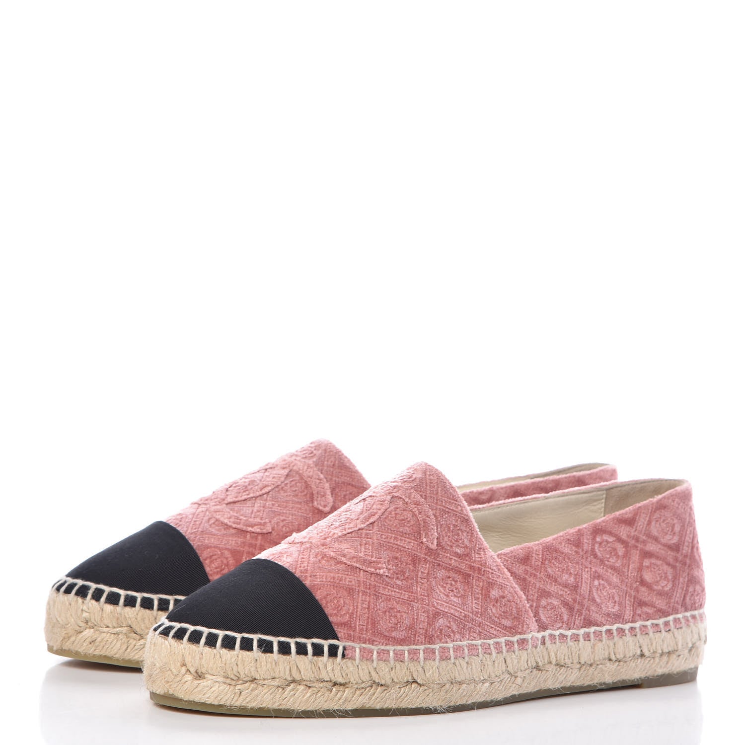 Chanel Velvet Grosgrain Quilted Camellia CC Espadrilles 40 Pink Black 3 of 11