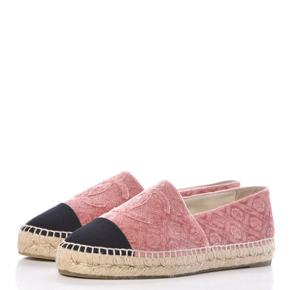 Chanel Velvet Grosgrain Quilted Camellia CC Espadrilles 40 Pink Black 3 of 11