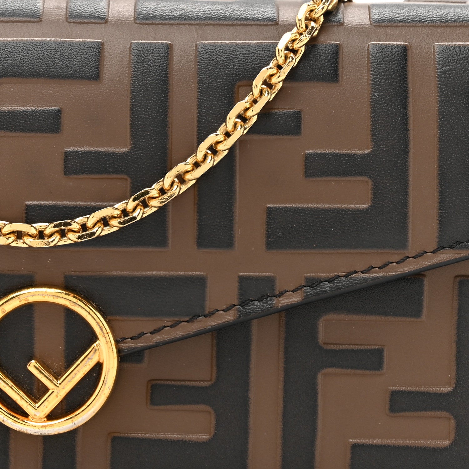 Fendi Vitello Soft F is Fendi Bi-Color FF 1974 Embossed Continental Envelope Wallet On Chain Maya Black 9 of 18
