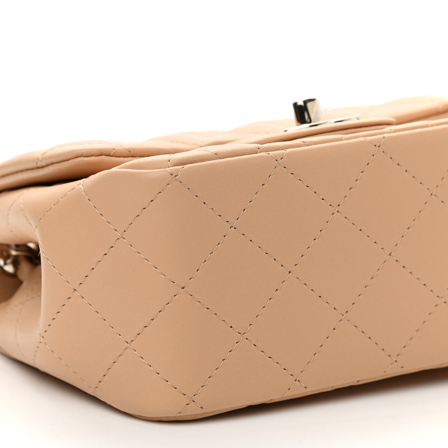 Lambskin Quilted Mini Square Flap Beige