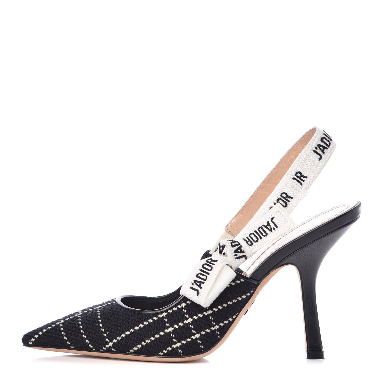 Christian Dior Fabric Ribbon Tartan Plaid J'Adoir Slingback 100mm Pumps 37.5 Black White 1 of 11