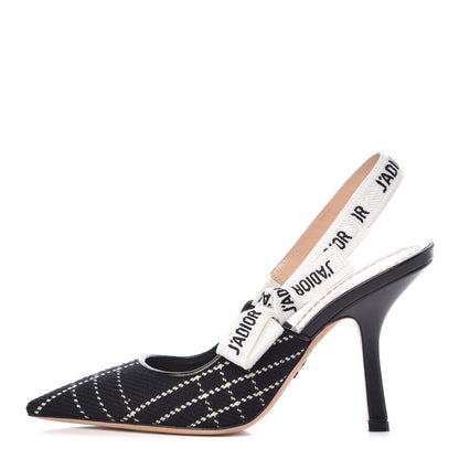 Christian Dior Fabric Ribbon Tartan Plaid J'Adoir Slingback 100mm Pumps 37.5 Black White 1 of 11
