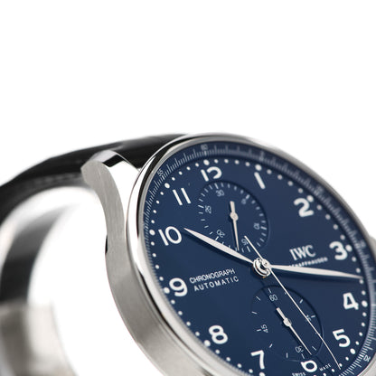 IWC Stainless Steel Alligator 41mm Portugieser Chronograph 150 Years Automatic Watch Blue IW371601 5 of 6