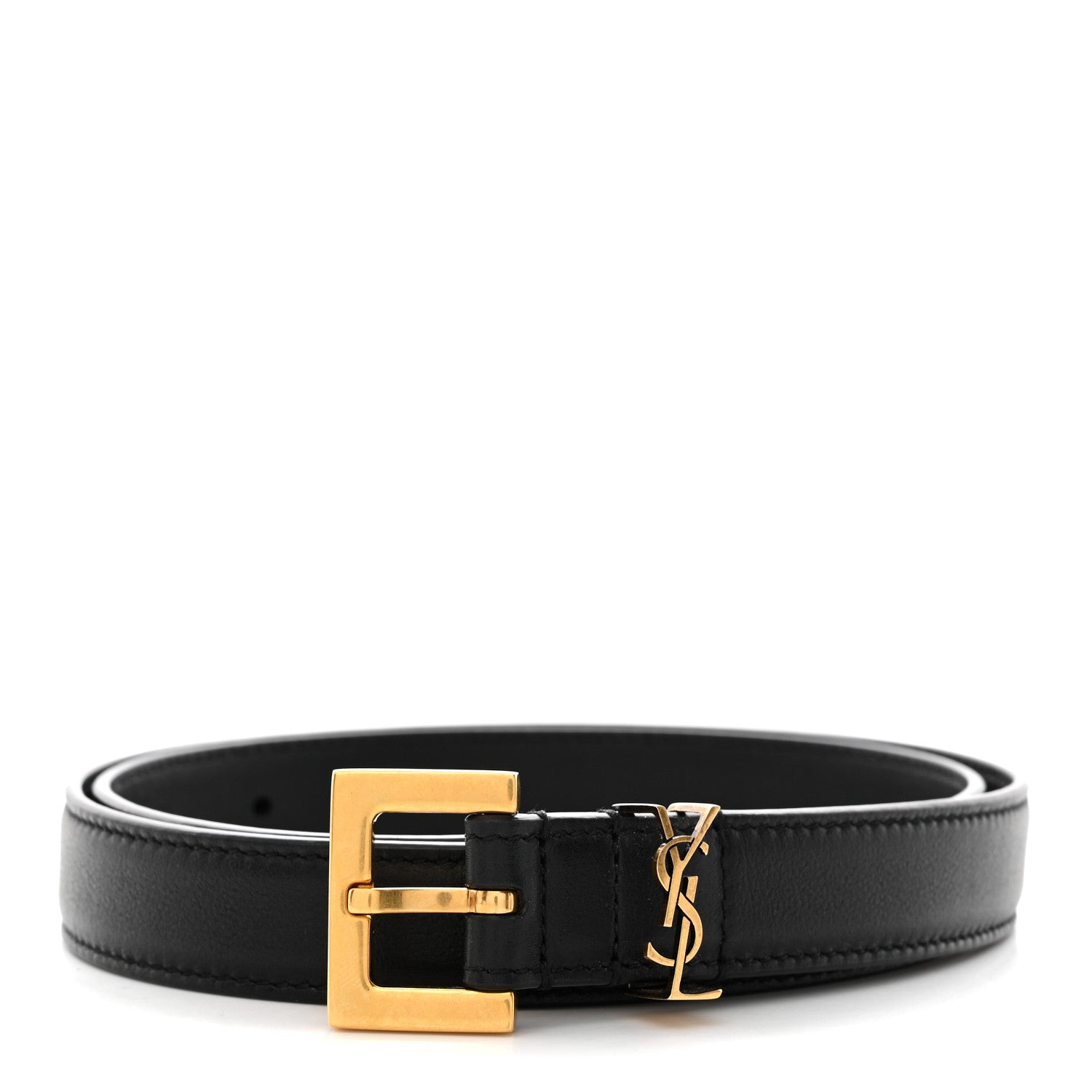 Saint Laurent Smooth Calfskin Monogram Square Buckle Belt 70 Black 1 of 6