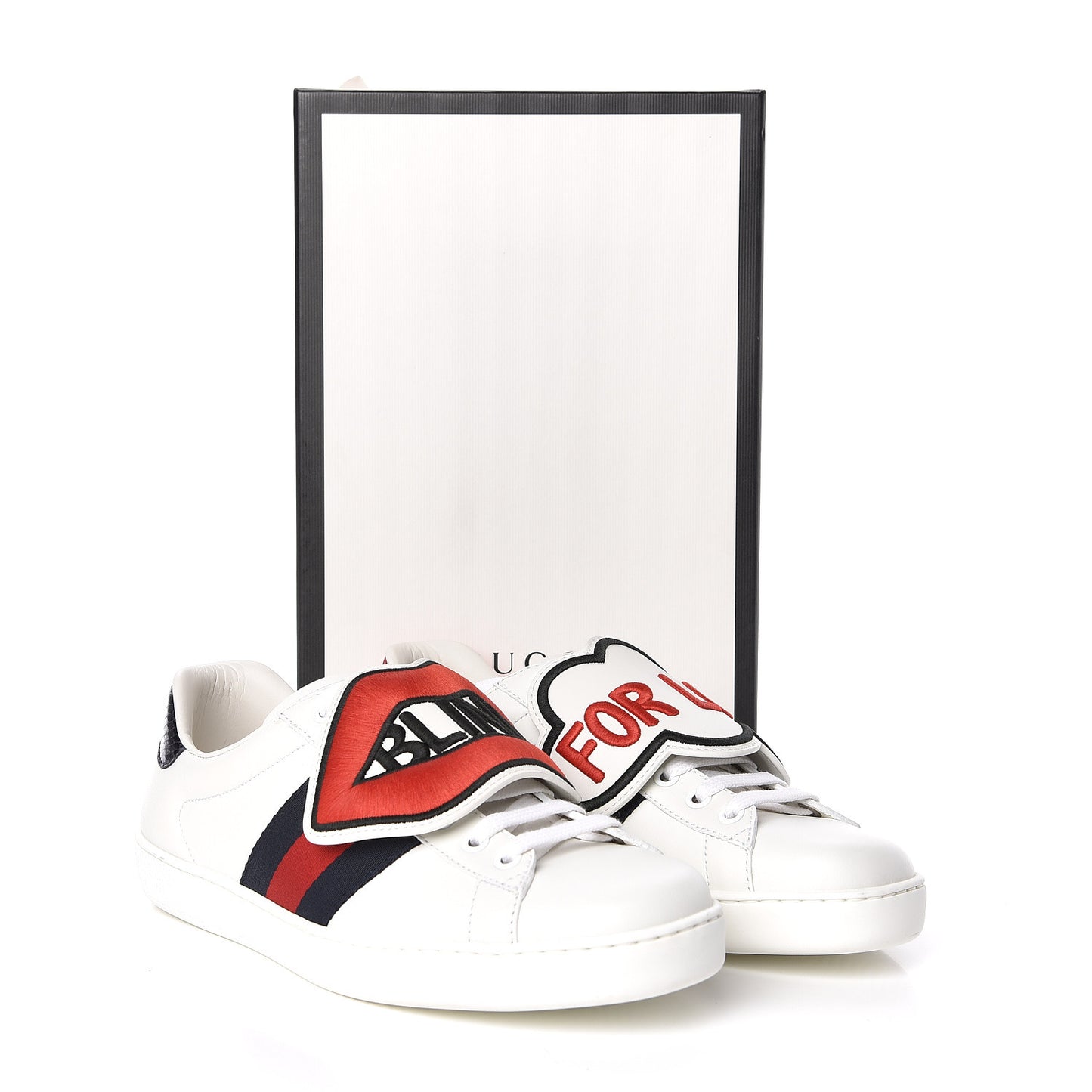 Calfskin Ayers Web Blind for Love Embroidered Mens Ace Sneakers 5.5 White