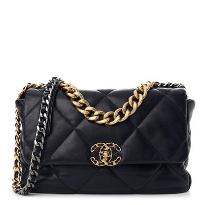Chanel Goatskin Quilted Large Chanel 19 Flap Dark Blue 1 of 10